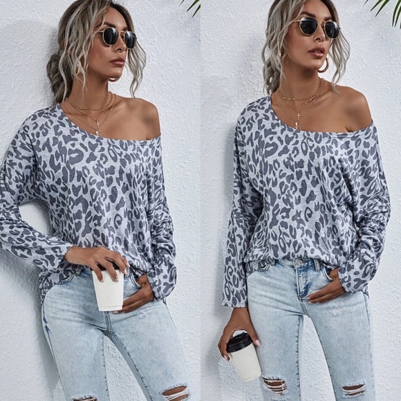 Grey Leopard Print Top - Picture 3 of 3